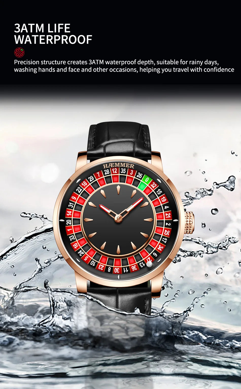 HAEMMER high-end design new mechanical watch NH35 rotating dial Las Vegas roulette desktop theme men's luminous waterproof watch