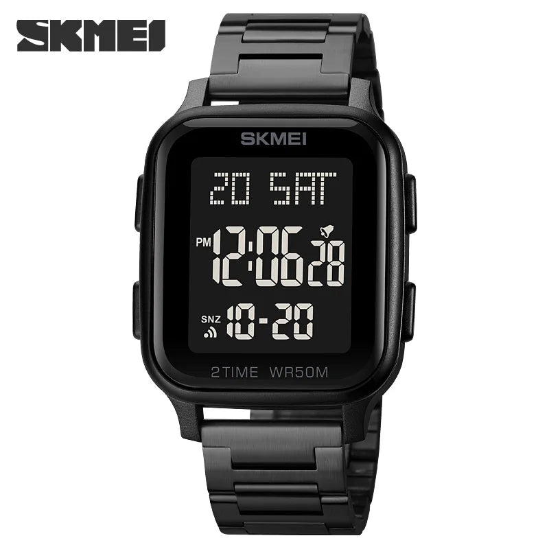 SKMEI 1859 Sport Watches for Men Waterproof Digital Electronic Stainless Steel Clock LED Display Wristwatches Mens Reloj Hombre