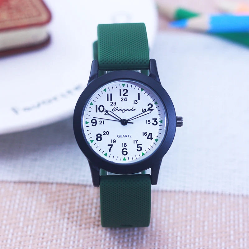 2024 New Style Children Boys Girls Simple 24 Hours Luminous Hands Sports Silicone Strap Watches Jelly Colors Quartz Wristwatches