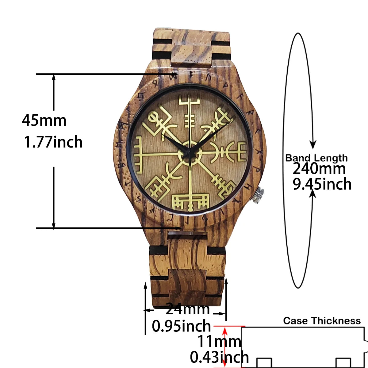 Wooden Wrist Watches Man Viking Symbol Element Clock Personalized Anniversary Gift for Husband Men's Wood Quartz Wristwatches