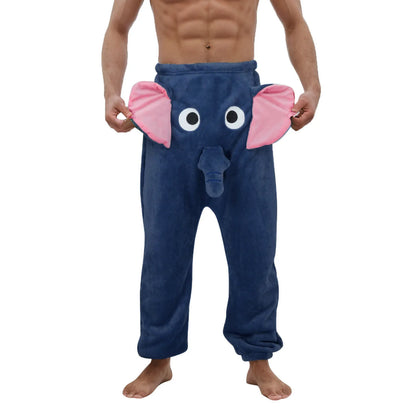 Men's Pajama Pants Flannel Funny Elephant Novelty Shorts Humorous Underwear Prank Gift For Men Animal Themed Pants Pantalone