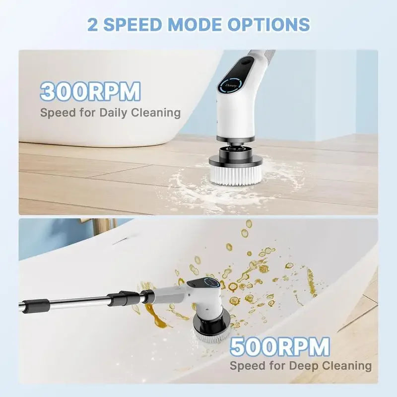 Dovety Electric Spin Scrubber, 8 Replacement Head, 2 Adjustable Speed, Cordless Power Cleaning Brush with Extension Handle