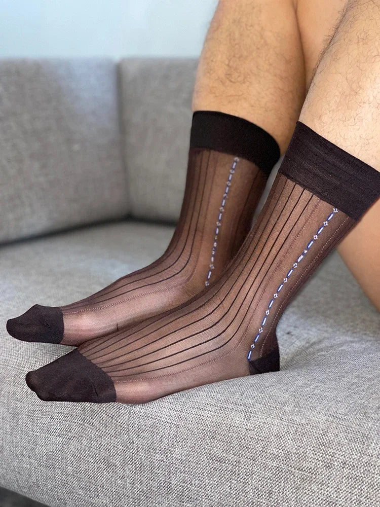 Jacquard Tube Socks for Man Sheer Loose Business Work Socks Retro Classic Man Old Time Socks Vintage Style Ribbed Sexy Stockings