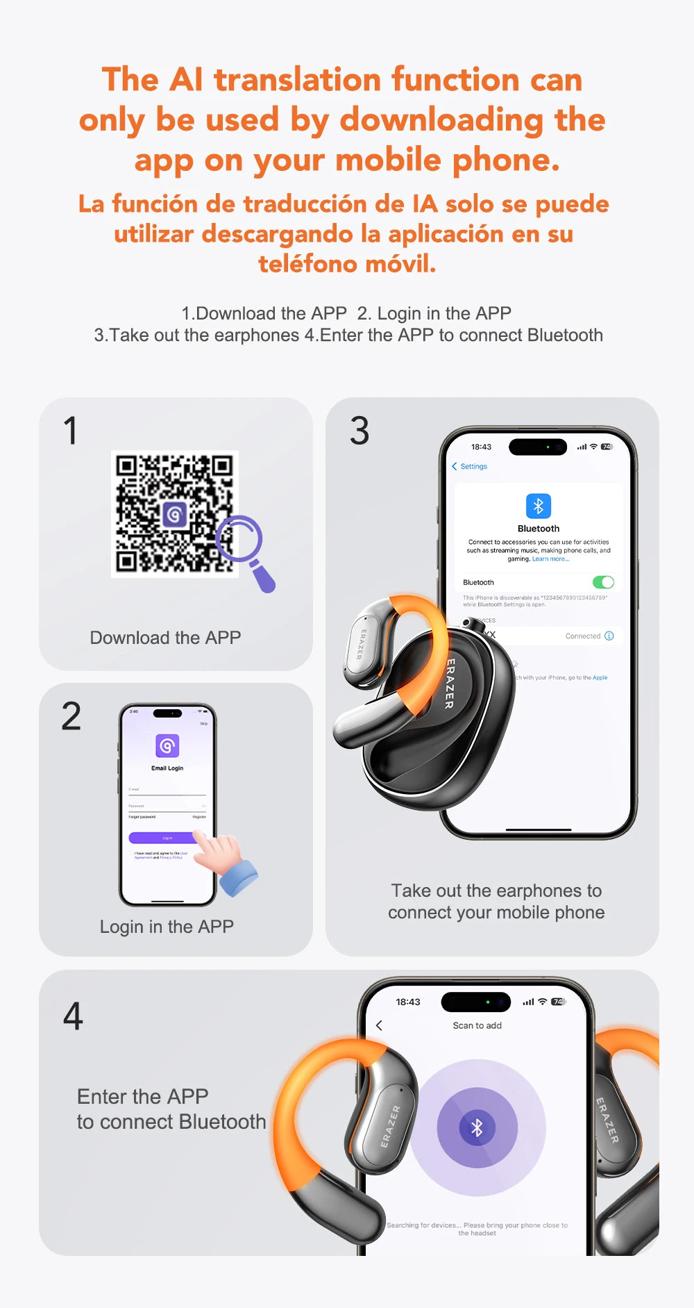 [AI Translator Earphone] ERAZER XF31 Bluetooth Translation Earbuds Sleep ASMR Headset DIY APP  AI Wireless Headphones Open Back