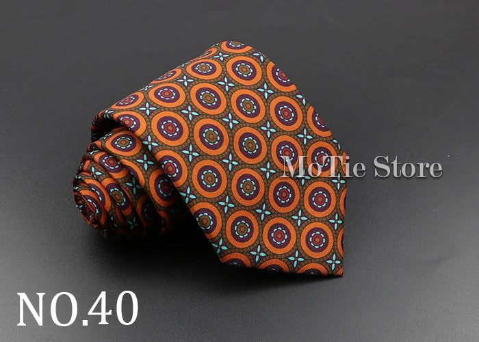 Men's Fashion Silk Tie 7.5cm Soft Novelty Necktie Blue Green Orange Color Ties For Men Dot Floral Bowtie Wedding Business Gift