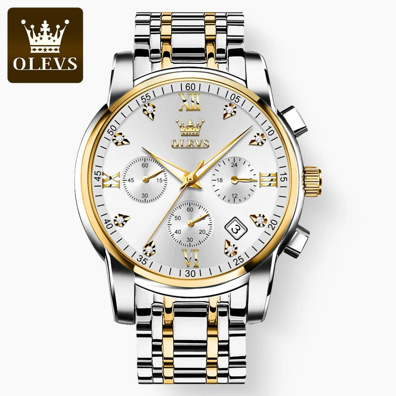 OLEVS Watches for Men Top Brand Luxury Chronograph Luminous Quartz Watch Fashion Business Waterproof Stainless Steel Wristwatch