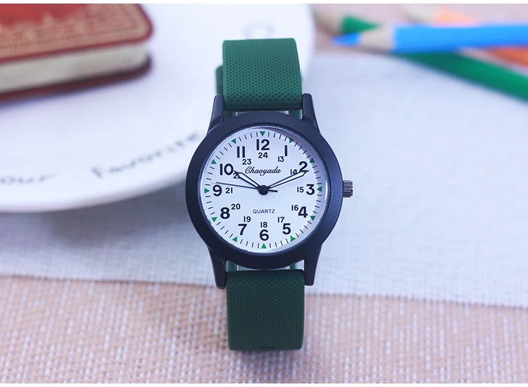 2024 New Style Children Boys Girls Simple 24 Hours Luminous Hands Sports Silicone Strap Watches Jelly Colors Quartz Wristwatches