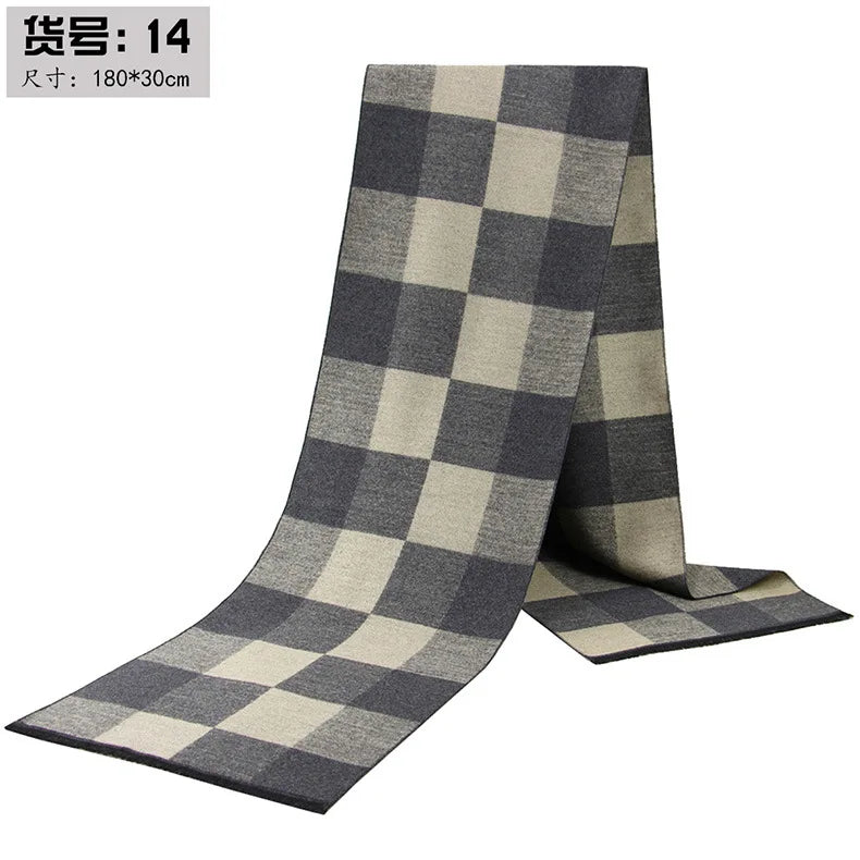 Classic Plaid Men Scarfs Winter Warm Cashmere Soft Scarf For Men Casual Business Neckerchief Black Gray Silk Scarves 30*180cm