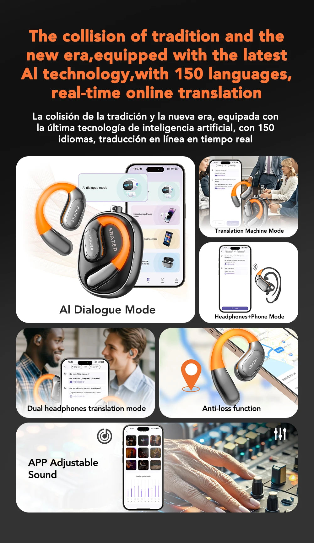 [AI Translator Earphone] ERAZER XF31 Bluetooth Translation Earbuds Sleep ASMR Headset DIY APP  AI Wireless Headphones Open Back