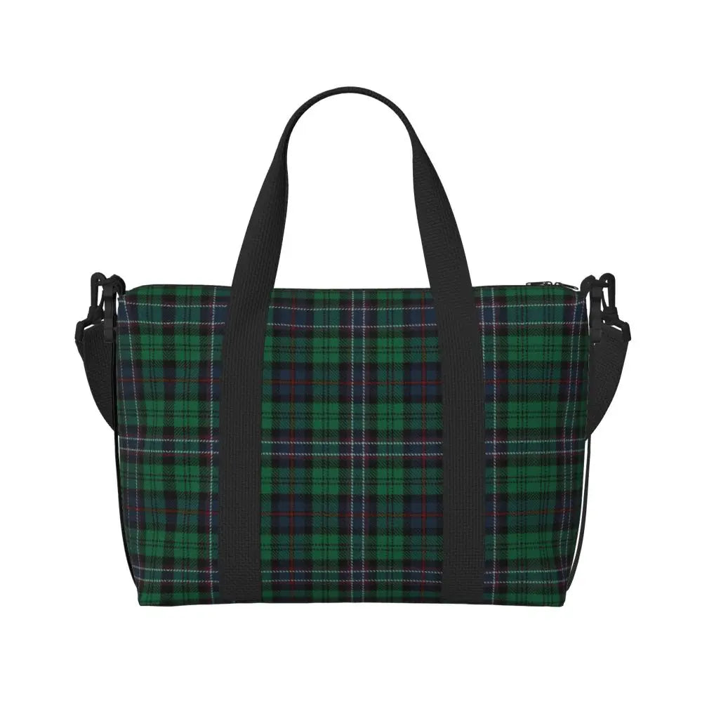 Custom Popular Tartan Plaid Beach Tote Bag for Women Extra Large Gym Carry On Geometric Gingham Check Texture Shopping Bags