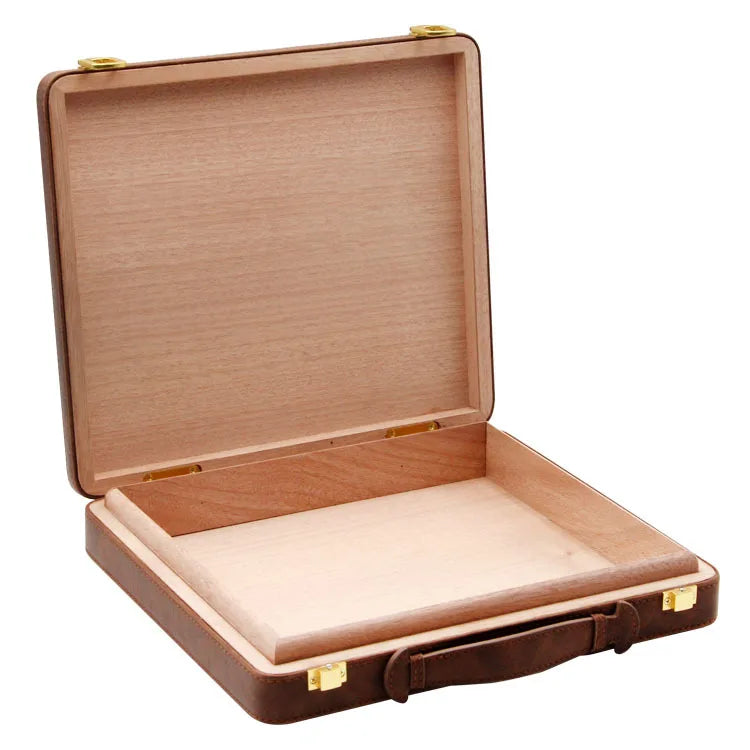 Portable Cigar Box with Buckle, Humidor Platter, Cigar Case, Smoking Accessories, 10 Wooden Tray Slot, Travel Case Handbag