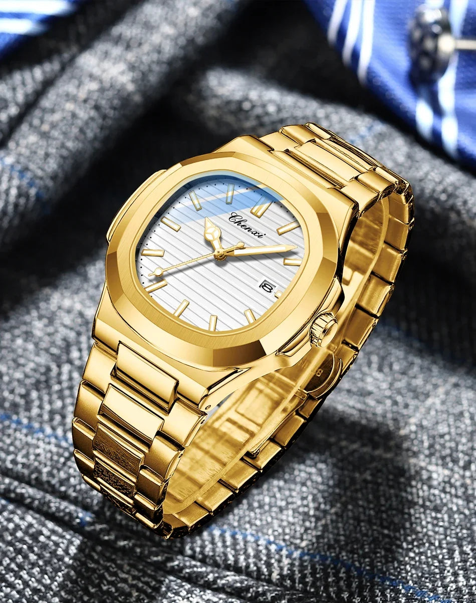 CHENXI 8222 Luxury Gold Stainless Steel Luminous Casual Business Watch For Men Fashion Quartz Wristwatches Waterproof