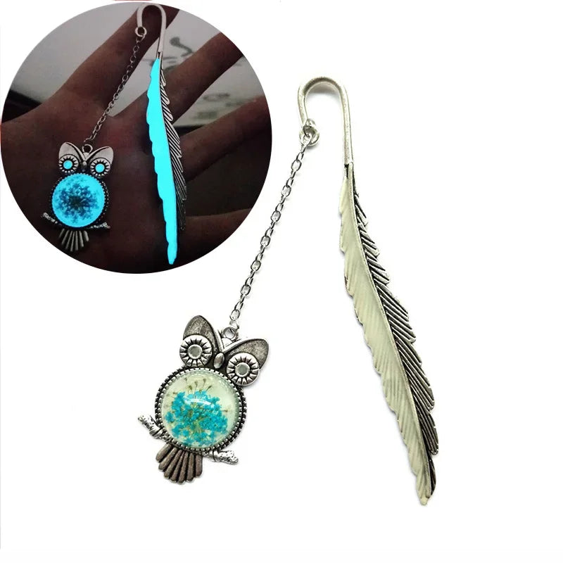 Cute Luminous Metal Feather Bookmarks  Owl Dragonflies Butterflies Book Marks for Teachers Gift Beautiful Book Accessories