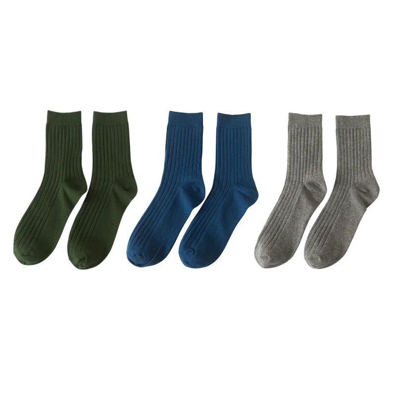 3pairs Men's Cotton Socks Casual Breathable Men's Solid Color Black High-Quality Socks Office Business Sok