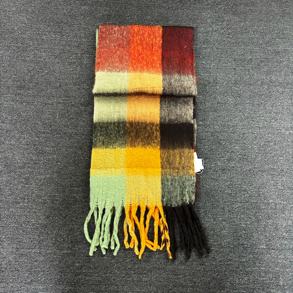 Winter Fashion Brand Plaid Scarf Women Warm Pashmina Female Scarves Wraps Bufanda Tassels Shawl Long Rainbow Hairy Luxury Brand