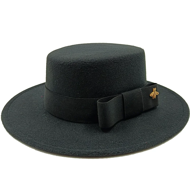 Bow Tie Fedora Hat Winter Round Bumpy Surface Flat Top Bow Tie Elastic Band Men's and Women's Red Jazz Hat Fedora