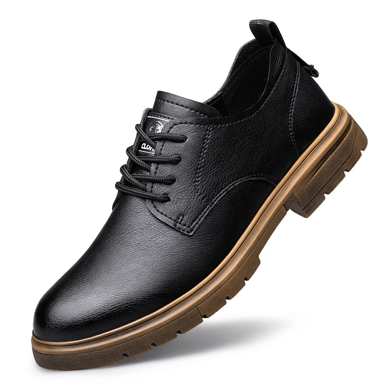 CLOHOC two layer cowhide business casual shoes breathable soft sole comfortable classic lace-up men's shoes