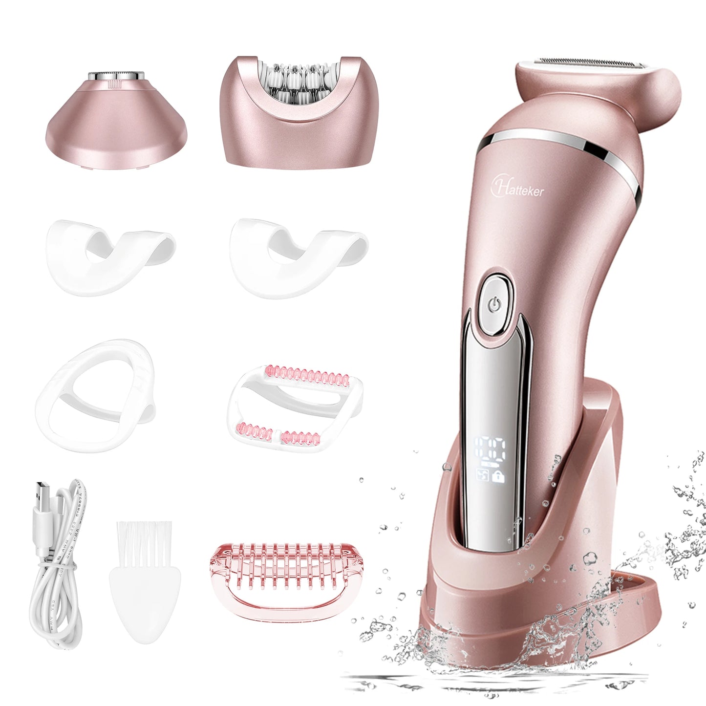 Hatteker Electric Epilator Hair Removal for Women 3 in 1 Shaver for Legs Arms Underarms Bikini Public Hair Wet Dry Razor