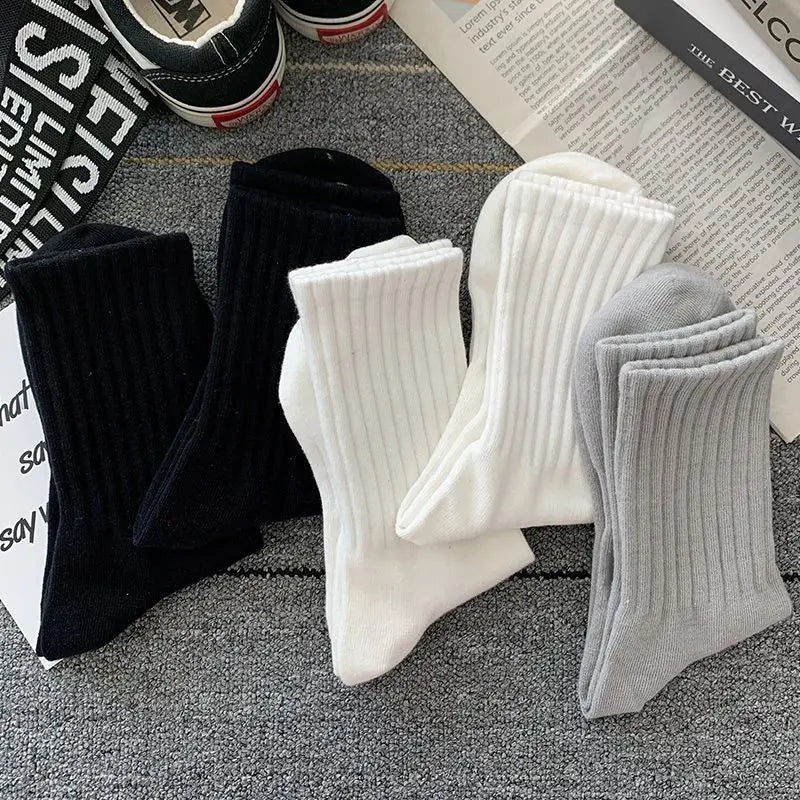 New 5 Pairs Cool Men Black White Warm Socks Set Autumn Winter Male Solid Color Sport Short Socks For Men