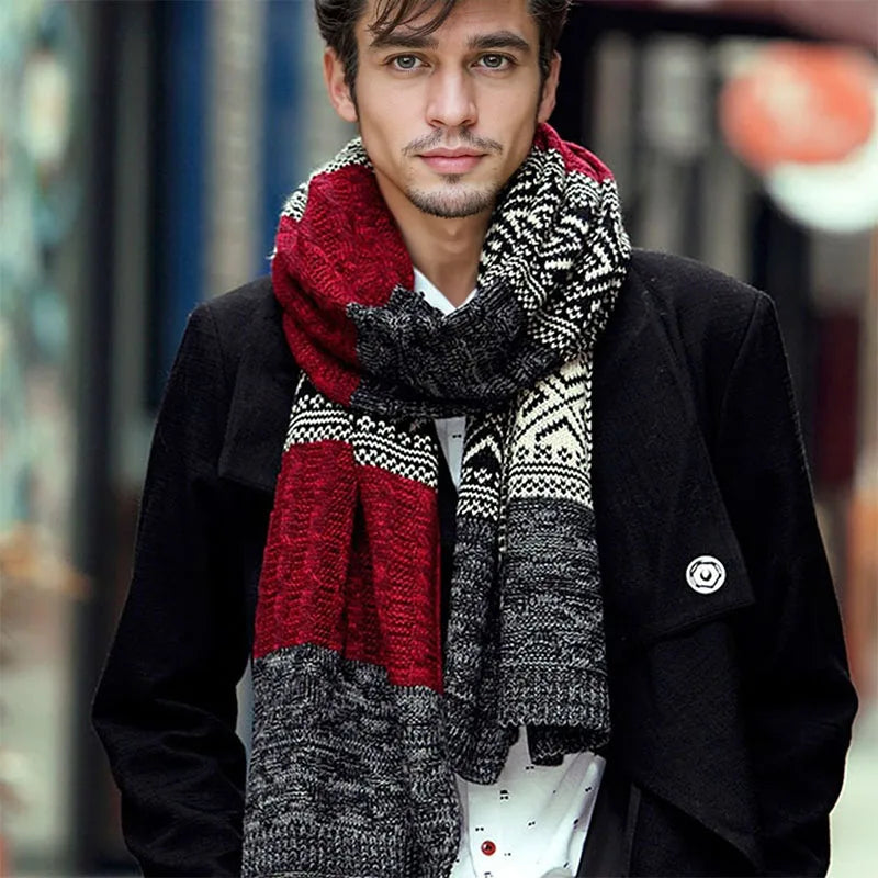 Winter Men's Scarf Checkered Scarf Casual Knit Keep Warm Neckerchief Patchwork Wool Cashmere Scarf AC086