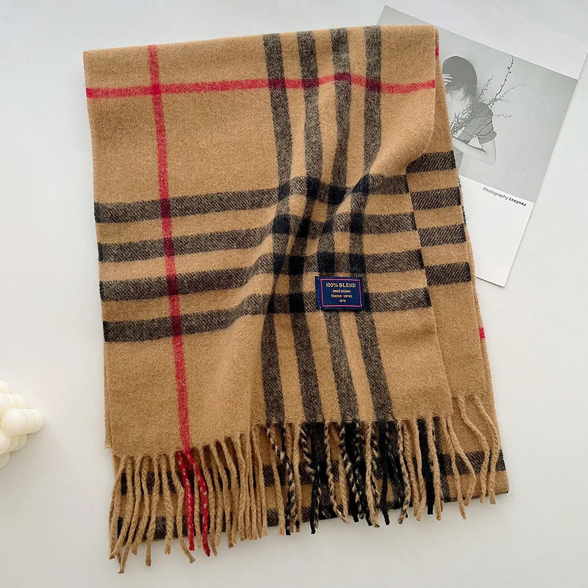 Chic Design Soft Warm Women Scarf Autumn Winter Classic British Imitation Cashmere Muffler Men Plaid Thermal Tassel Shawl Couple