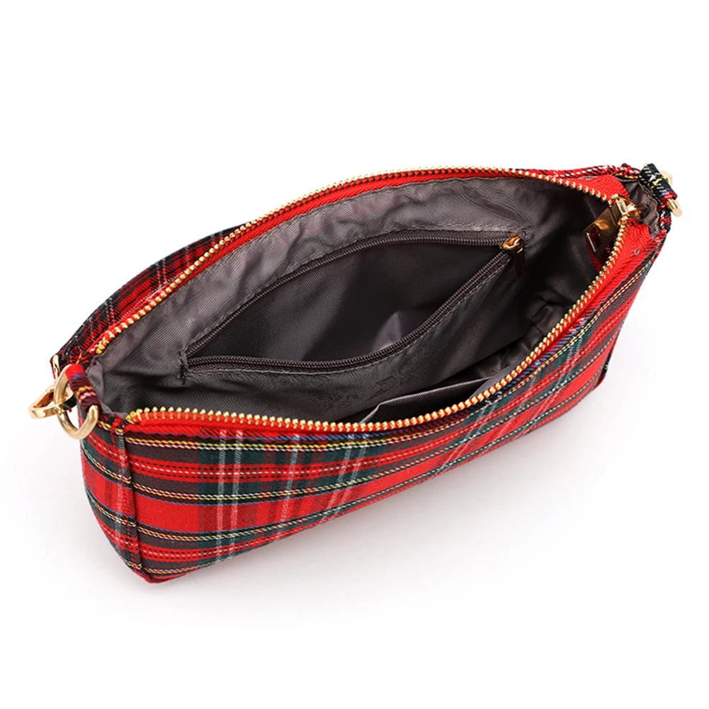 Women Fashion Shoulder Bag Punk Tartan Check Stylish Commuting Bag Simple Plaid Satchel Bag with 2 Straps Tote Handbag