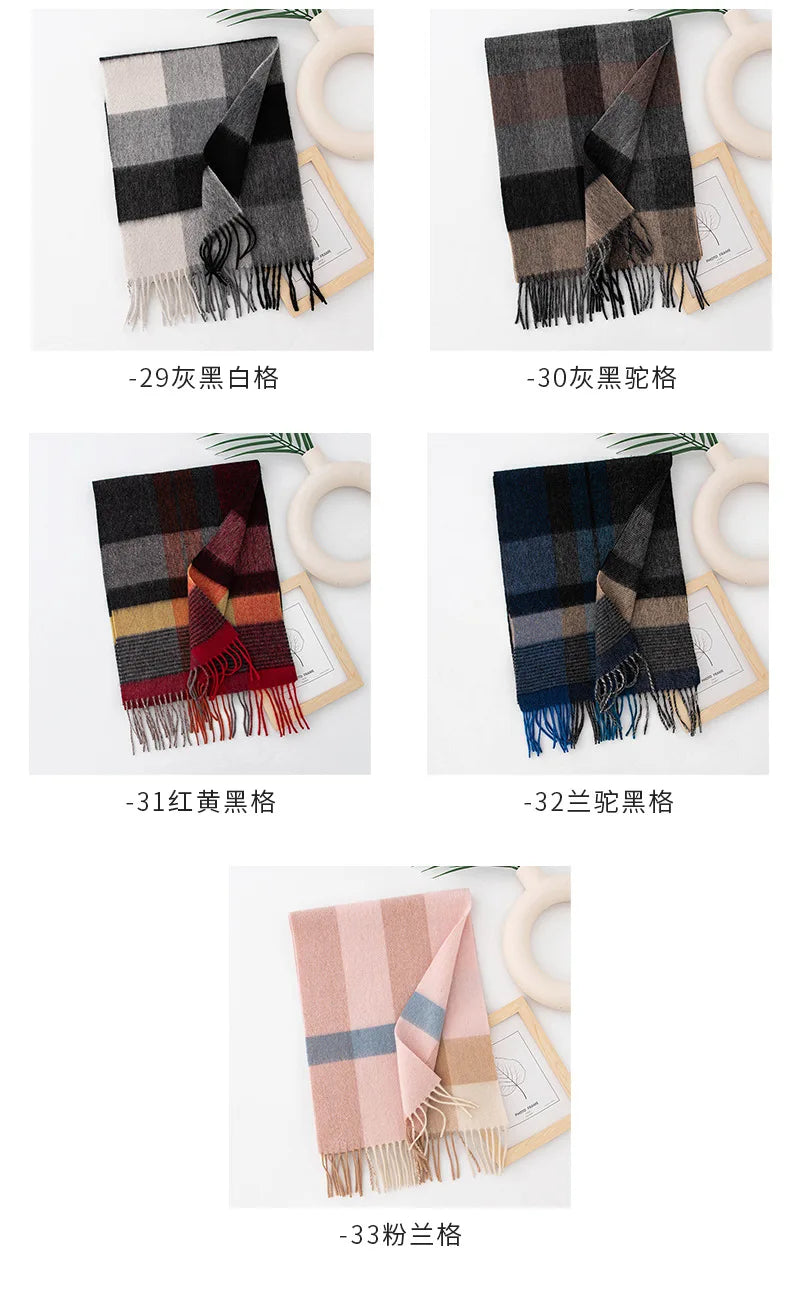 High Quality 100% Wool Scarf Men Female Fashion Classic Soft Cashmere Muffler Women Warm Thermal Shawl Outside Autumn Winter