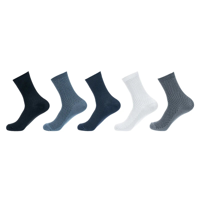 5 Pairs/Lot Men's High Quality Bamboo Fiber Socks Sweat Absorbent Breathable Medium Tube Socks Business Casual Solid Color Socks