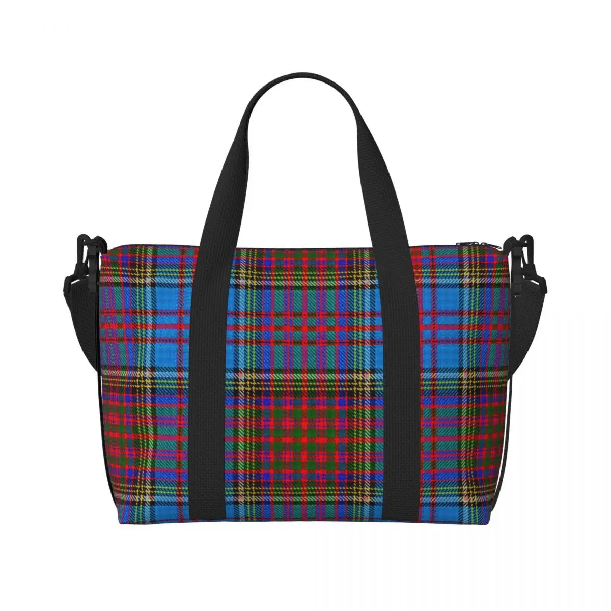 Custom Popular Tartan Plaid Beach Tote Bag for Women Extra Large Gym Carry On Geometric Gingham Check Texture Shopping Bags