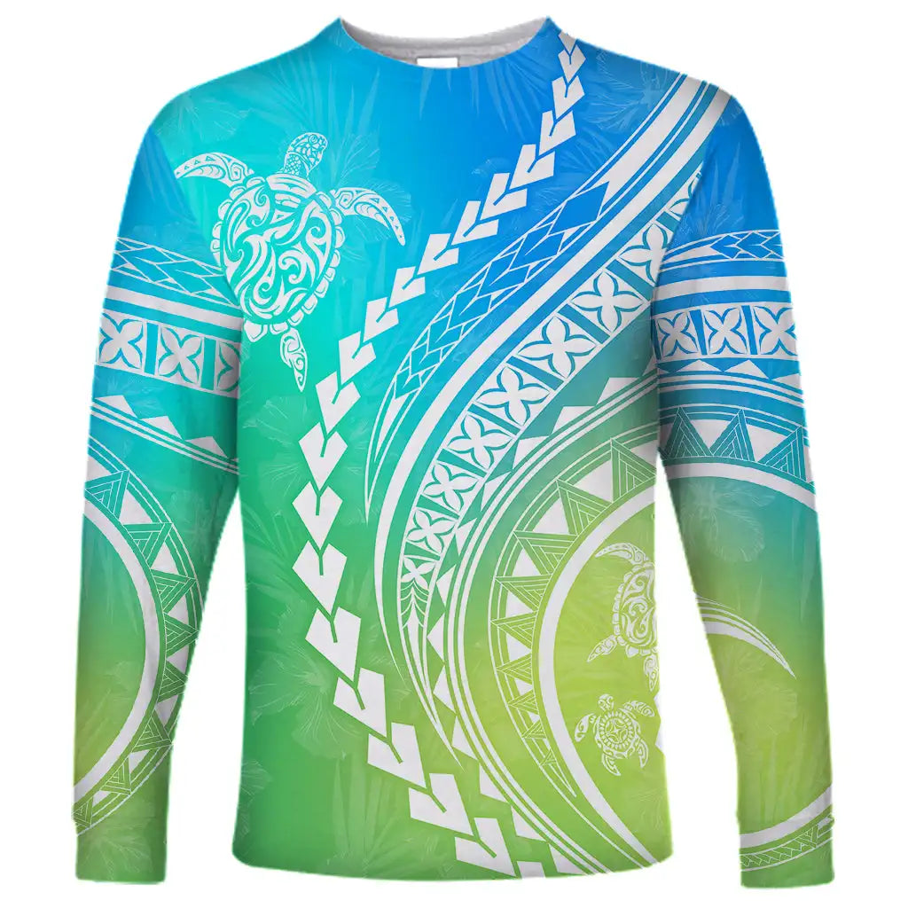 2024 new men's Polynesian long-sleeved T-shirt 3D printed turtle hibiscus luxury print men's autumn tops casual round neck