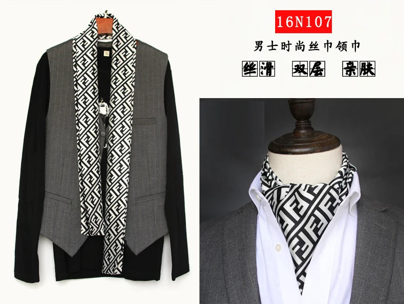 Business Scarf Hangzhou Silk Men's Scarf Long Scarf Double-Sided Trendy British European American Style Autumn Winter