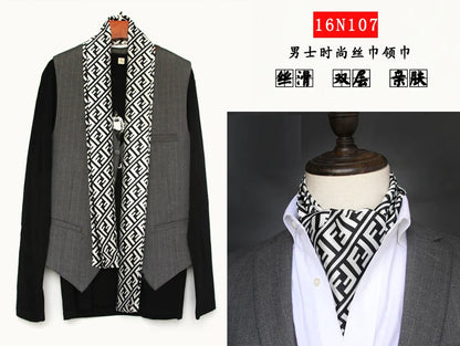 Business Scarf Hangzhou Silk Men's Scarf Long Scarf Double-Sided Trendy British European American Style Autumn Winter