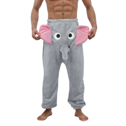 Men's Pajama Pants Flannel Funny Elephant Novelty Shorts Humorous Underwear Prank Gift For Men Animal Themed Pants Pantalone
