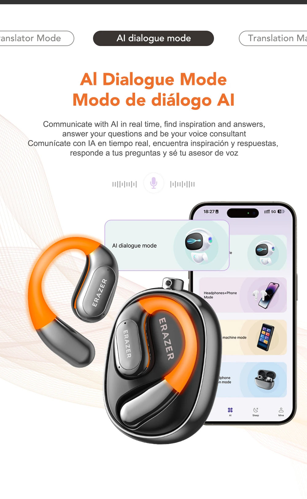 [AI Translator Earphone] ERAZER XF31 Bluetooth Translation Earbuds Sleep ASMR Headset DIY APP  AI Wireless Headphones Open Back