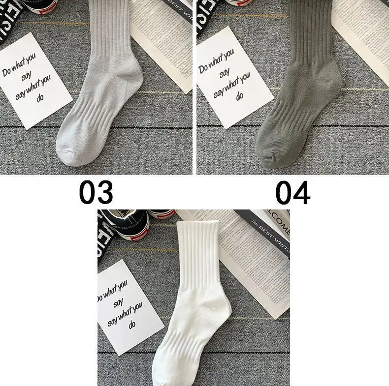 New 5 Pairs Cool Men Black White Warm Socks Set Autumn Winter Male Solid Color Sport Short Socks For Men