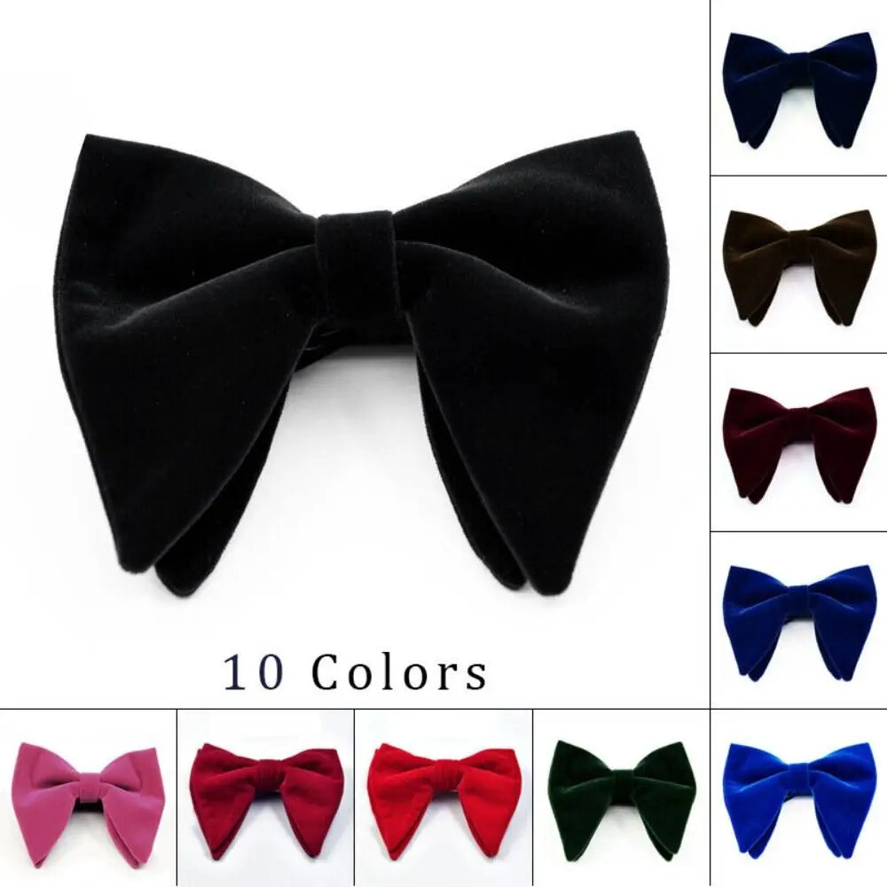 Mens Oversized Bow Tie Solid Velvet Bowtie Wedding Party Tuxedo Adjustable Necktie Big Bow Tie