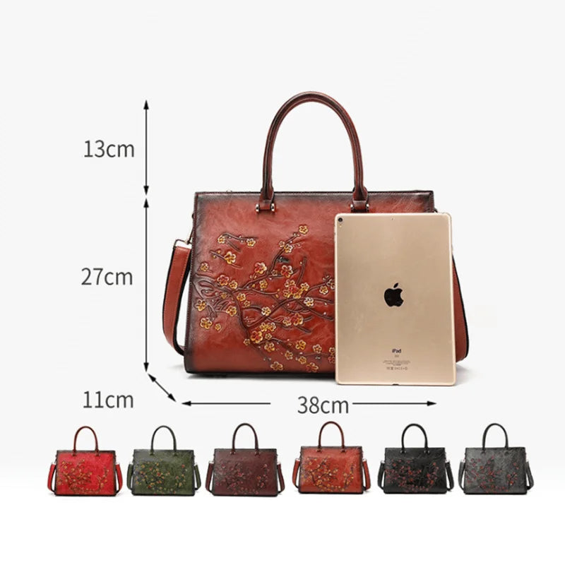 OYIXINGER 2024 New Women Briefcase Large Capacity Top-handle Bag Ladies Floral Leather Briefcase For 14 inch Macbook Hp Xiaomi