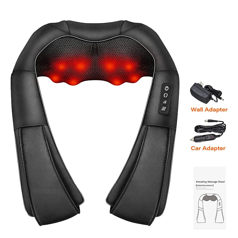 4D Shiatsu Neck and Shoulder Massager With Heat Electric Back Massagers Kneading Massage Pillow Full Body Muscle Home Car Use