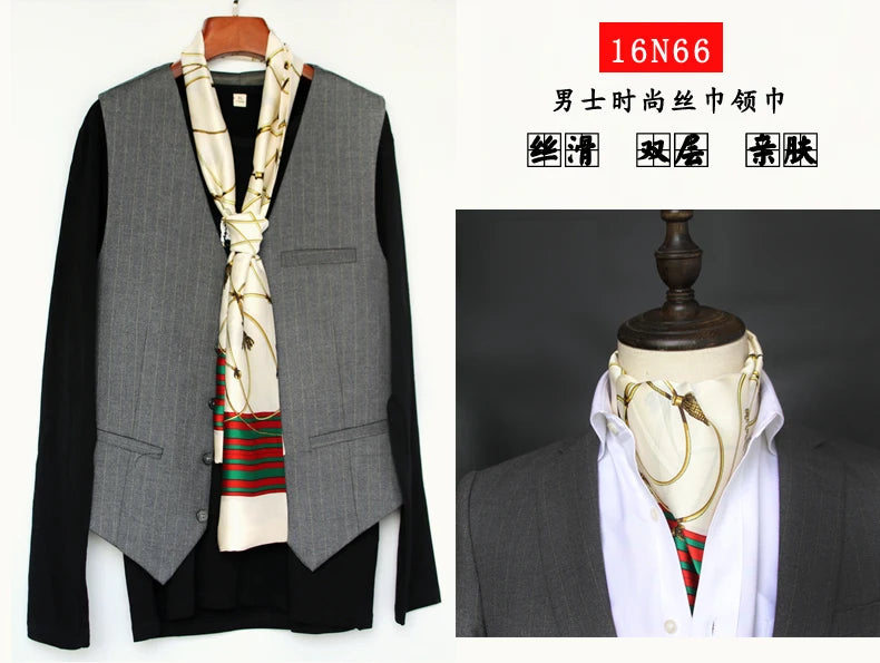 Business Scarf Hangzhou Silk Men's Scarf Long Scarf Double-Sided Trendy British European American Style Autumn Winter
