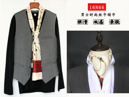 Business Scarf Hangzhou Silk Men's Scarf Long Scarf Double-Sided Trendy British European American Style Autumn Winter