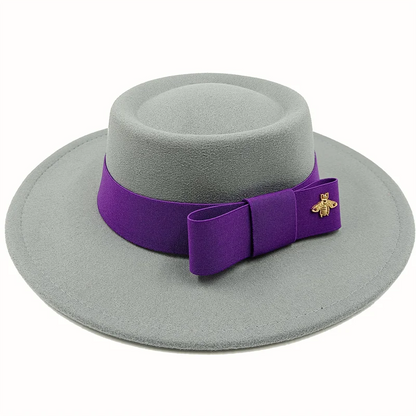 Bow Tie Fedora Hat Winter Round Bumpy Surface Flat Top Bow Tie Elastic Band Men's and Women's Red Jazz Hat Fedora