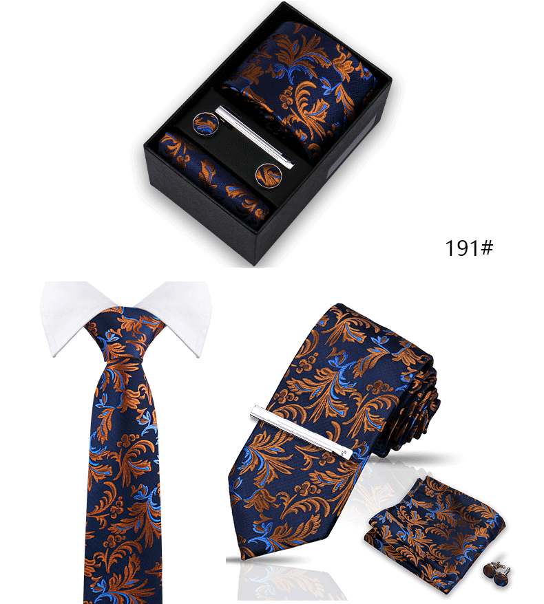 Tie Set For Men Silk Necktie Wedding Cufflinks Box Gift Tie Clip Men Pocket Square Necktie Luxury Business Gravatas