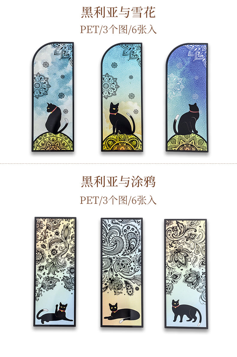 6 pcs/set Cute black cat daily series Bookmark PVC Matte Reading Book mark Retro Book Page Marker Stationery Supplies