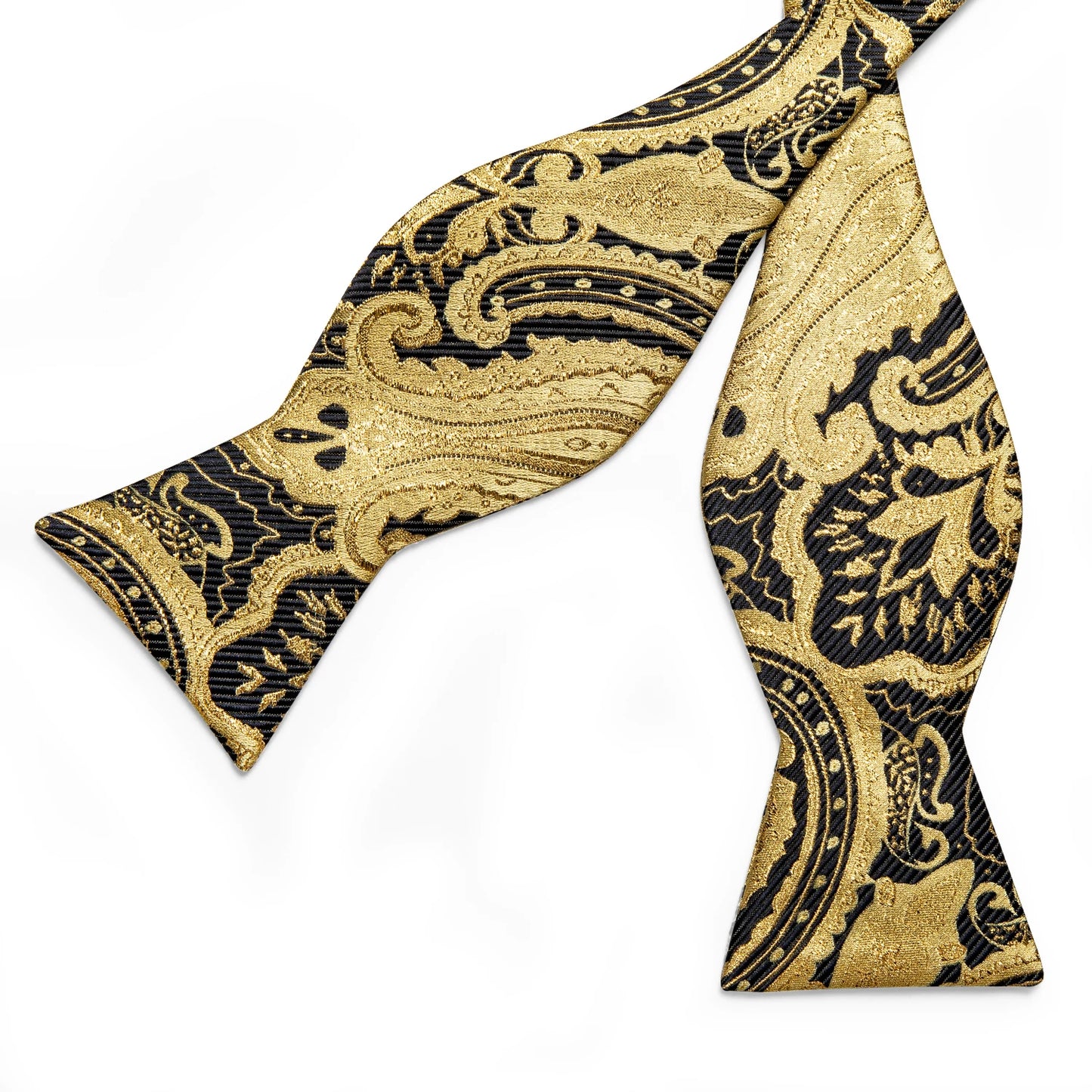 Luxury Gold Black Paisley Self Tie Men's Bow Tie Silk Woven Wedding Party Butterfly Ties Hanky Brooch Pin Set Tuxedo Bow DiBanGu