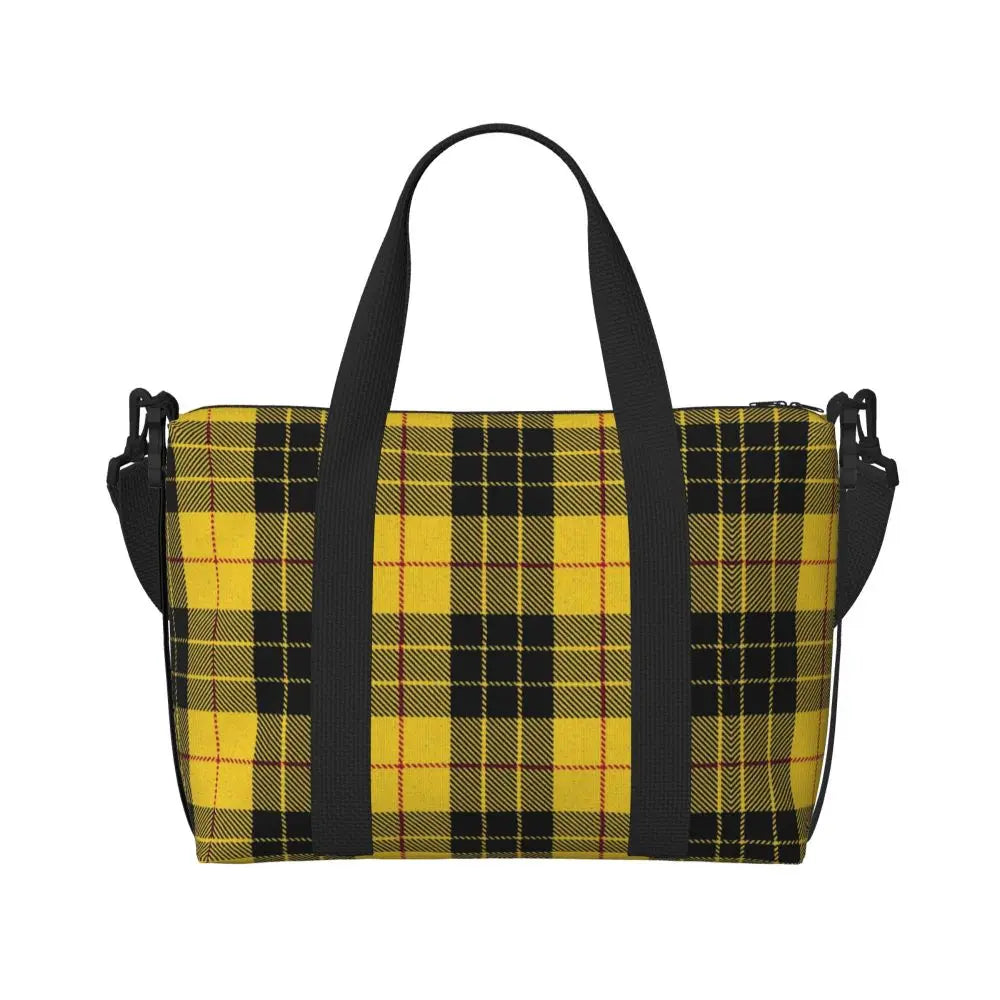 Custom Popular Tartan Plaid Beach Tote Bag for Women Extra Large Gym Carry On Geometric Gingham Check Texture Shopping Bags