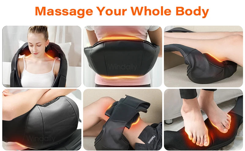 4D Shiatsu Neck and Shoulder Massager With Heat Electric Back Massagers Kneading Massage Pillow Full Body Muscle Home Car Use