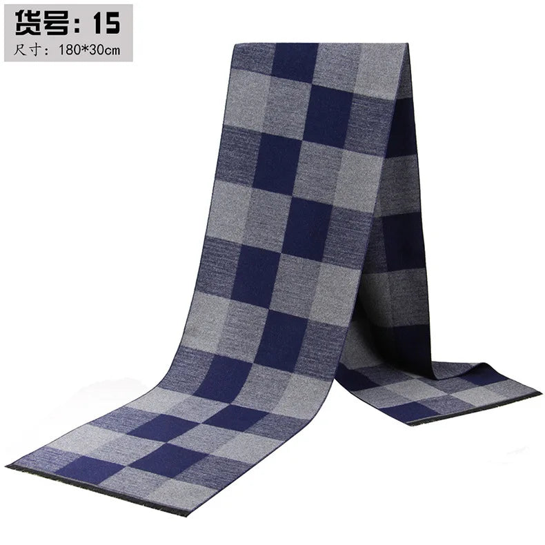 Classic Plaid Men Scarfs Winter Warm Cashmere Soft Scarf For Men Casual Business Neckerchief Black Gray Silk Scarves 30*180cm