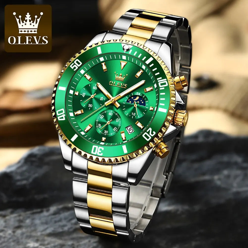 OLEVS Men Watch Stainless Steel Waterproof Luiminous Business Fashion Luxury Men's Watch Date Moon Phase Quartz Watches For Men