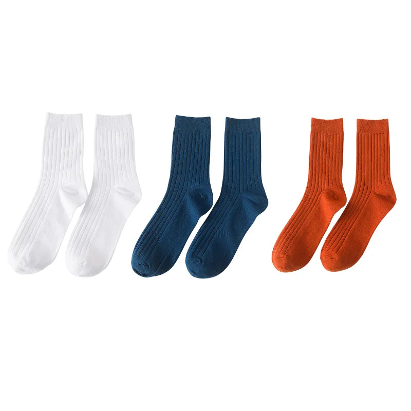 3pairs Men's Cotton Socks Casual Breathable Men's Solid Color Black High-Quality Socks Office Business Sok