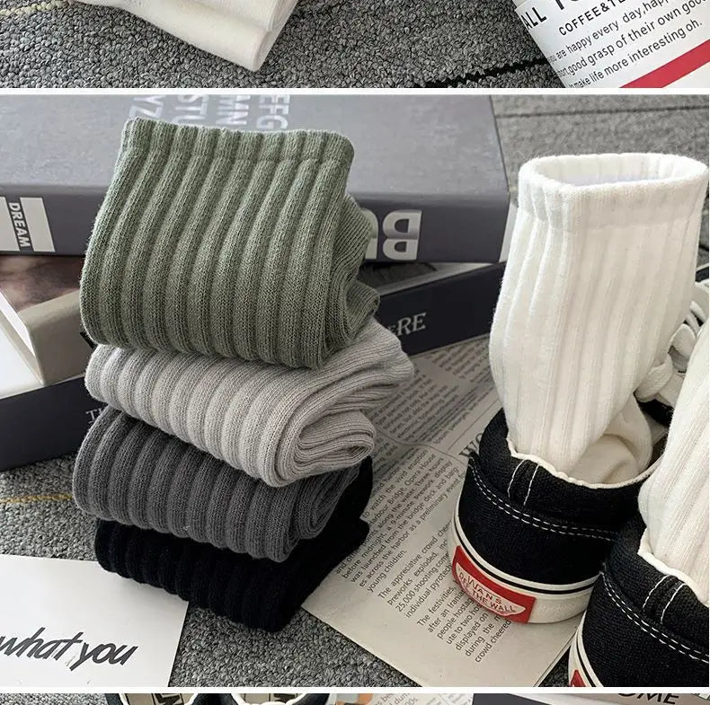 New 5 Pairs Cool Men Black White Warm Socks Set Autumn Winter Male Solid Color Sport Short Socks For Men